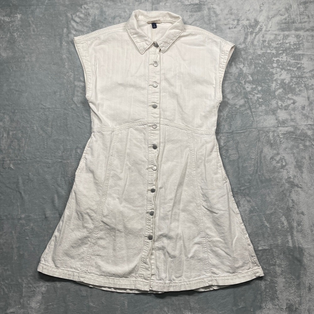 Universal Thread Denim Shirt Dress Womens Medium White Sleeveless Button Front